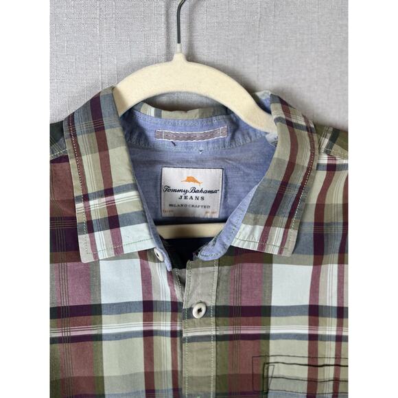 Tommy Bahama Island Modern Fit Button Shirt Poplin Cotton Green Pink Plaid Large - Picture 3 of 8